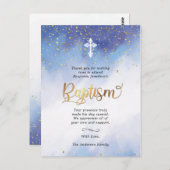 金ゴールドと青の水色の洗礼ありがとう ポストカード (正面/裏面)