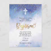 金ゴールドと青の水色の洗礼ありがとう ポストカード (正面)
