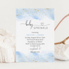 金ゴールドと青の水色の赤ちゃんシャワー散水 招待状