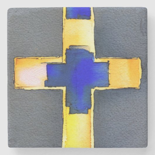 金ゴールドと青の水色クロス大理石コースター ストーンコースター (正面)