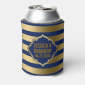 金ゴールドと青ストライプ色の幾何学的パターン2 缶クーラー (缶裏面)