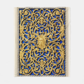 金ゴールドと青毛 フリースブランケット