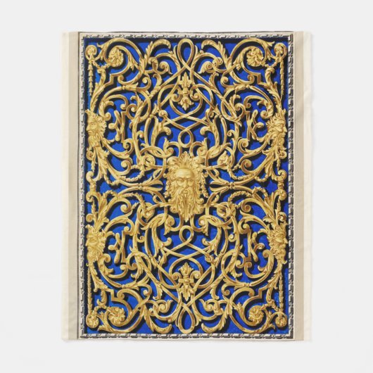 金ゴールドと青毛 フリースブランケット (正面)