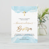 金ゴールドと青水彩少年バプテスマ サンキューカード (スタンド正面)