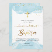 金ゴールドと青水彩少年バプテスマ サンキューカード (正面/裏面)