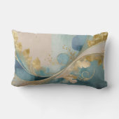 金ゴールドと青葉の抽象芸術 ランバークッション (裏面)