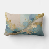 金ゴールドと青葉の抽象芸術 ランバークッション (正面)