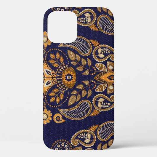 金ゴールドと青、フローラのシームレスなパターン。 Case-Mate iPhoneケース (裏面)