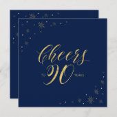 金ゴールドと青 |モダン第90回バースデーパーティー広場 招待状 (正面/裏面)