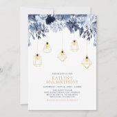 金ゴールドと青 |ライト、フローラ成人誕生日パーティー 招待状 (正面)