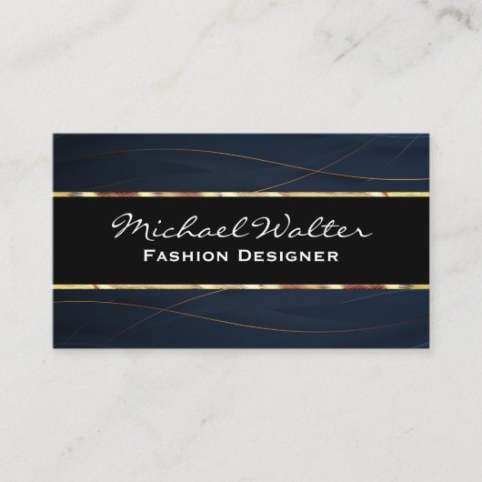 金ゴールドと青 | ラグジュアリーライン 名刺 (正面)