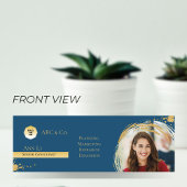 金ゴールドと青、写真を図形にカスタム追加企業の スキニー名刺