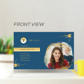 金ゴールドと青、写真を図形にカスタム追加企業の 名刺