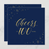 金ゴールドと青 |第モダン100回バースデーパーティー広場 招待状 (正面/裏面)