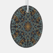 金ゴールドと青：装飾ヴィンテージ ガラスオーナメント (正面右)