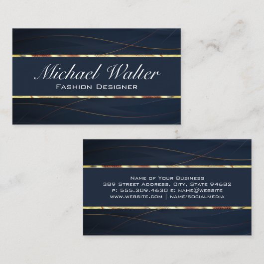 金ゴールドと青 | 贅沢 名刺 (正面/裏面)