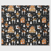 金ゴールドと黒いクリスマスのシロクマの鹿の冬 ラッピングペーパー (フラット)