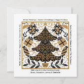 金ゴールドと黒いクリスマスツリーパーソナライズされた シーズンカード (正面)