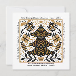 金ゴールドと黒いクリスマスツリーパーソナライズされた シーズンカード