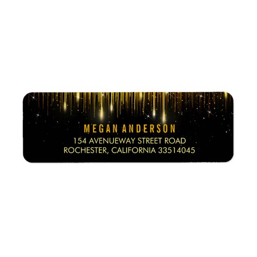 金ゴールドと黒いストリングライトグリッター結婚 ラベル (正面)