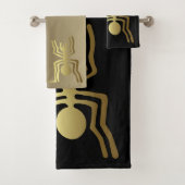 金ゴールドと黒いタオルと古代ナスカのクモ バスタオルセット (インサイチュ)