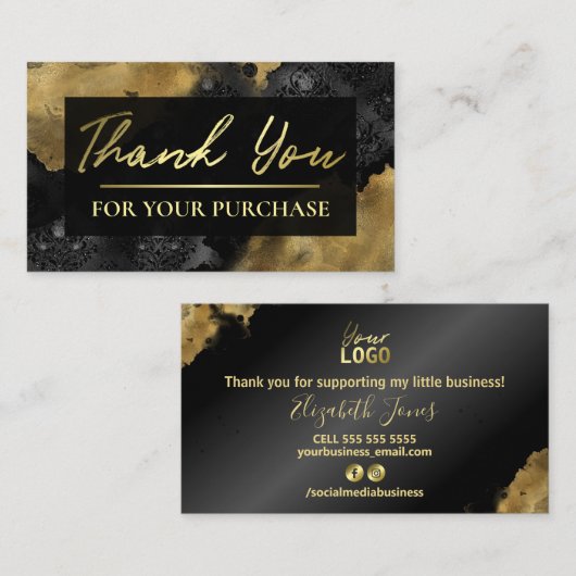 金ゴールドと黒いダマスクのご購入に感謝します 名刺 (正面/裏面)