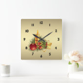 金ゴールドと黒い数字 スクエア壁時計 (ホーム)