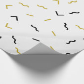 金ゴールドと黒い波状の線のパターモダンン ラッピングペーパー (角)