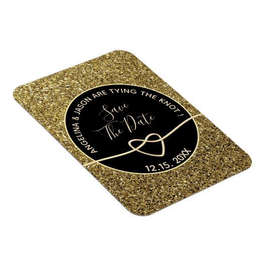 金ゴールドと黒い結婚式の日付を保存 マグネット (右側)