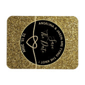 金ゴールドと黒い結婚式の日付を保存 マグネット (横)