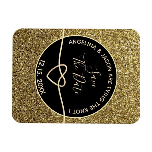 金ゴールドと黒い結婚式の日付を保存 マグネット (横)