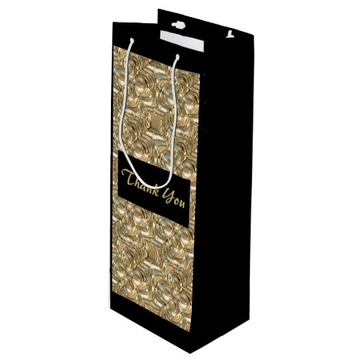 金ゴールドと黒い背の高い抱き枕ワインありがとう ワインギフトバッグ (正面アングル)