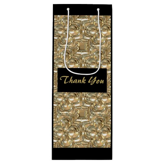 金ゴールドと黒い背の高い抱き枕ワインありがとう ワインギフトバッグ (正面)