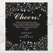 金ゴールドと黒い赤ちゃんの息エレガント ワインラベル (シングルラベル)