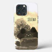 金ゴールドと黒かわいいマンガ隠しふわふわした猫 Case-Mate iPhoneケース (裏面)