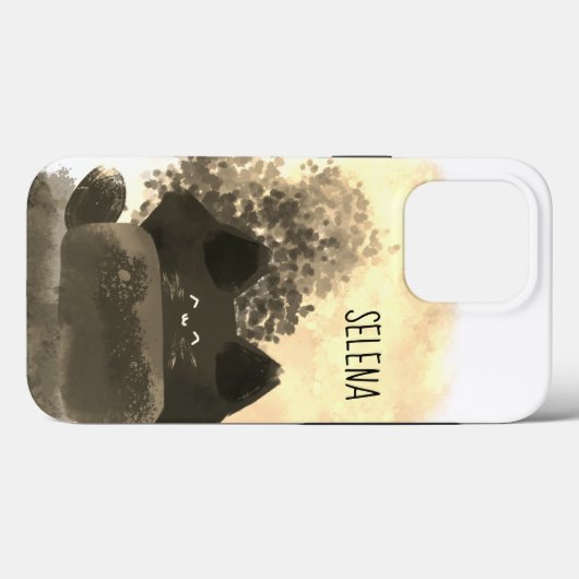 金ゴールドと黒かわいいマンガ隠しふわふわした猫 Case-Mate iPhoneケース (裏面 (横))