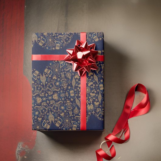 金ゴールドと黒くるみ割り妖精ラッピング紙 ラッピングペーパー