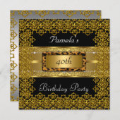 金ゴールドと黒とヒョウのフレーム誕生日パーティー 招待状 (正面/裏面)