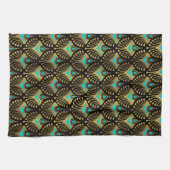 金ゴールドと黒のアールデコパターンへ キッチンタオル (横)