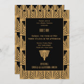金ゴールドと黒のアールデコパターンブライダルシャワー 招待状 (正面/裏面)