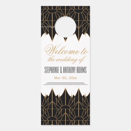 金ゴールドと黒のアールデコパタ結婚ーン ドアノブサイン (正面)