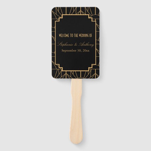 金ゴールドと黒のアールデコパタ結婚ーン ハンドファン (正面)