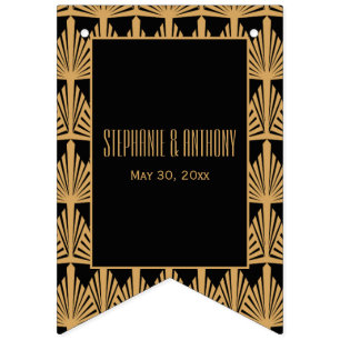 金ゴールドと黒のアールデコパタ結婚ーン バンティングフラッグ