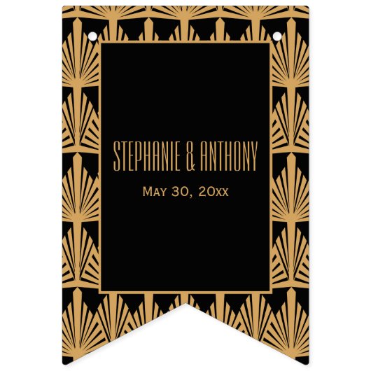 金ゴールドと黒のアールデコパタ結婚ーン バンティングフラッグ (第1の旗)