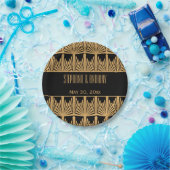 金ゴールドと黒のアールデコパタ結婚ーン ペーパープレート (パーティー)