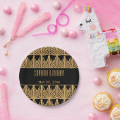 金ゴールドと黒のアールデコパタ結婚ーン ペーパープレート (パーティー)