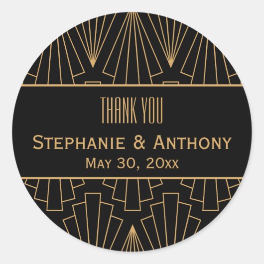 金ゴールドと黒のアールデコパタ結婚ーン ラウンドシール (正面)