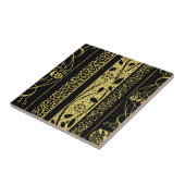 金ゴールドと黒のアールデコヴィンテージストライプフローラ タイル (側面)