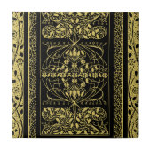 金ゴールドと黒のアールデコヴィンテージフローラ旋回 タイル (正面)