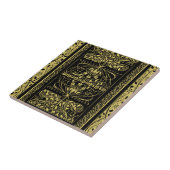 金ゴールドと黒のアールデコヴィンテージフローラ旋回 タイル (側面)